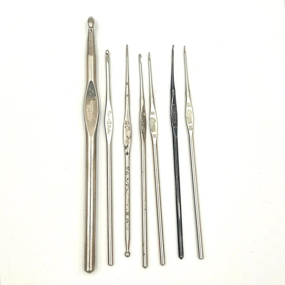 Vintage Mixed Metal Crochet Hook Lot Boye Susan Bates Milwards USA J 6‎ 8 9 10